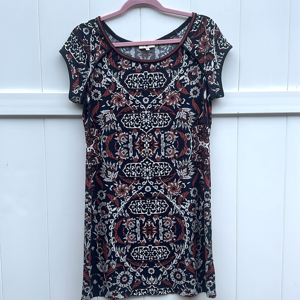 Max Studio navy, coral & white short sleeve dress   Stretchy Size M